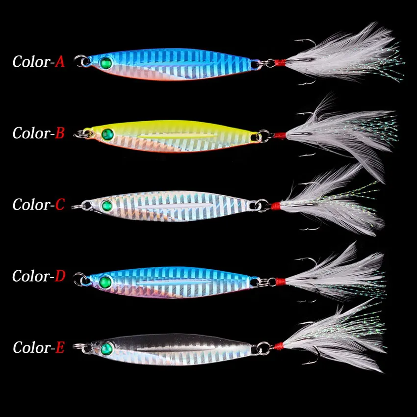 Diferentes tamaños de señuelos cuchara metal mostrando longitudes de 5cm a 6.5cm