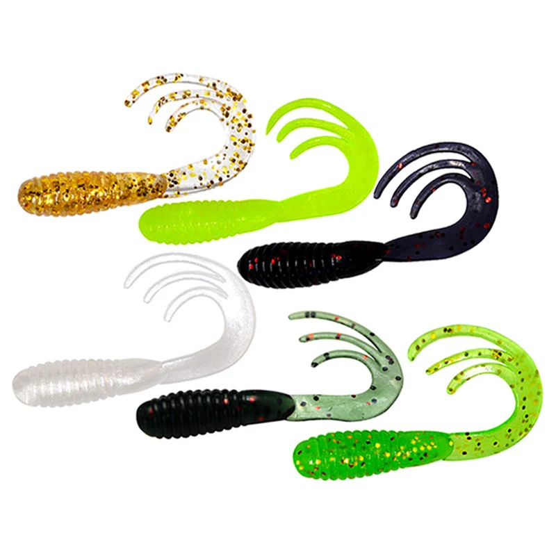 Señuelos de Pesca de cola de elfo, cebos blandos de silicona Artificial, anzuelos de gusano, aparejos de Pesca isca, 4cm, 0,7g, 1/5 unids/lote