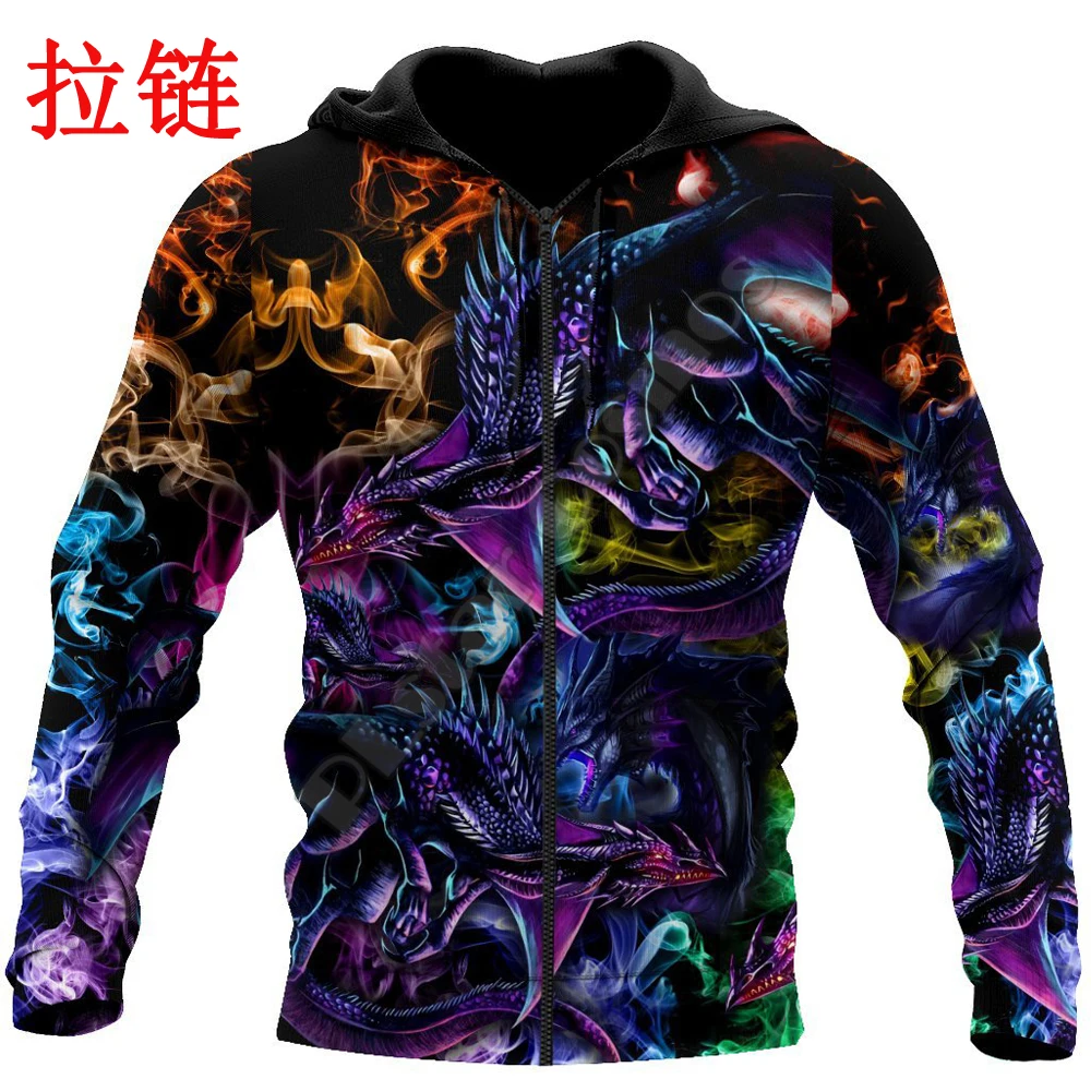 Sudadera con capucha con estampado 3D de dragón para hombre, suéter con cremallera, ropa de calle informal, otoño e invierno, KJ430 - imagen 5