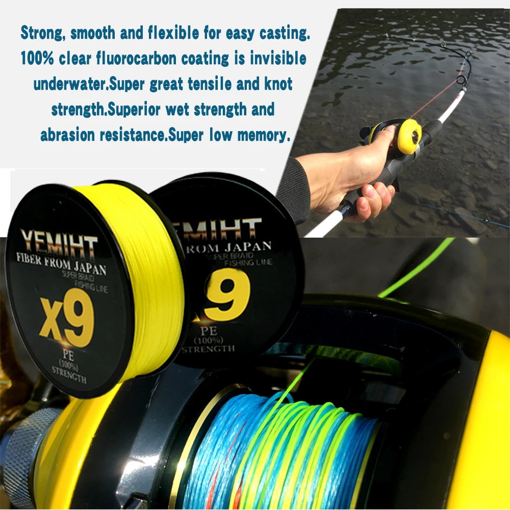 YEMIHT-sedal trenzado de PE para pesca en agua salada, 9 hebras, 100/300/500m, 9 tejidos, 20lb-80lb - imagen 5