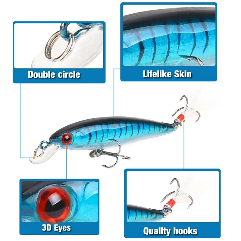 Señuelo de Pesca de pececillo artificial, cebo duro de pluma de 9cm y 7g, Wobblers Crankbait de Japón, 1 piezas