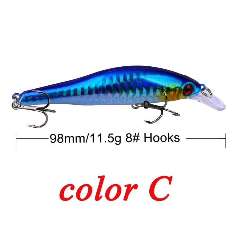 POETRYYI-Señuelos de Pesca de 9,8 cm y 11,5g, cebos de plástico duro para lubina, 5 colores, ojos 3D, colores brillantes, accesorios de pesca #4, 1 unidad - imagen 5