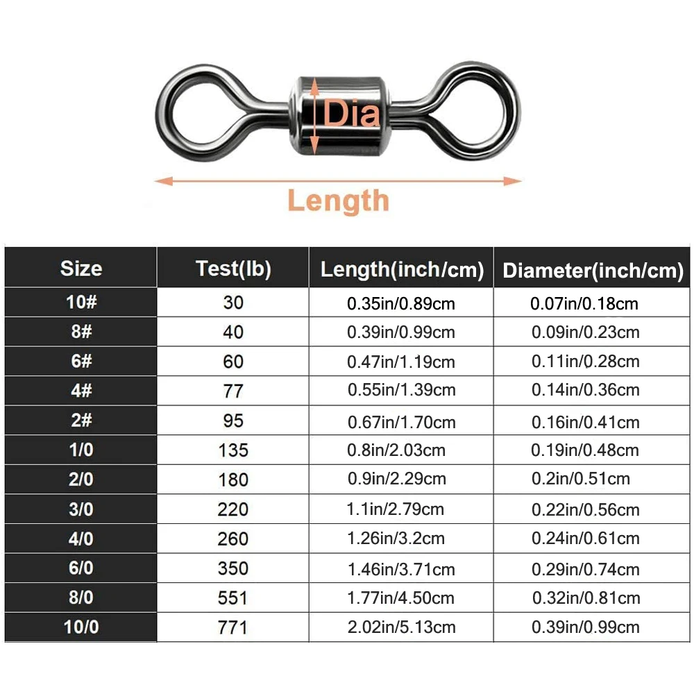 Barril de pesca de acero inoxidable, rodamiento giratorio con anillo sólido, Conector de señuelo, accesorios de aparejos de pesca, 50 Uds. - imagen 2