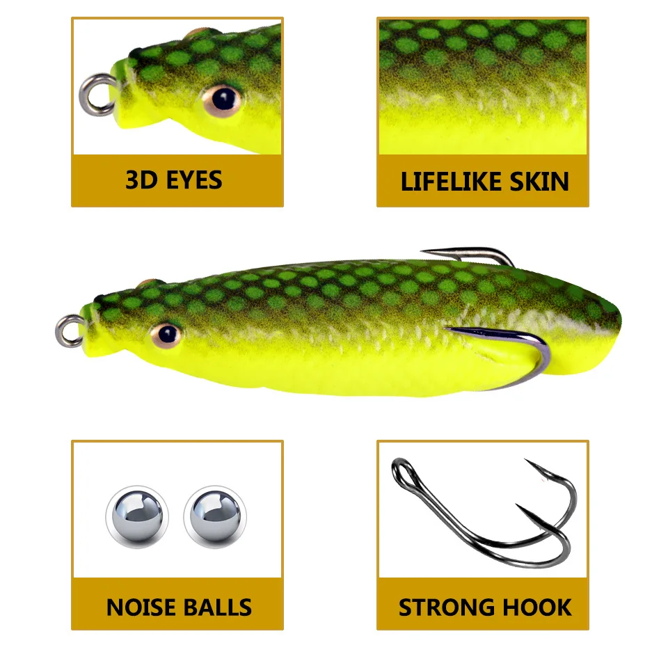 Cebos blandos de rana para Sábalo, señuelo de pesca Jigging, accesorio de pesca Topwater, Wobblers artificiales de silicona, 1 unidad - imagen 3