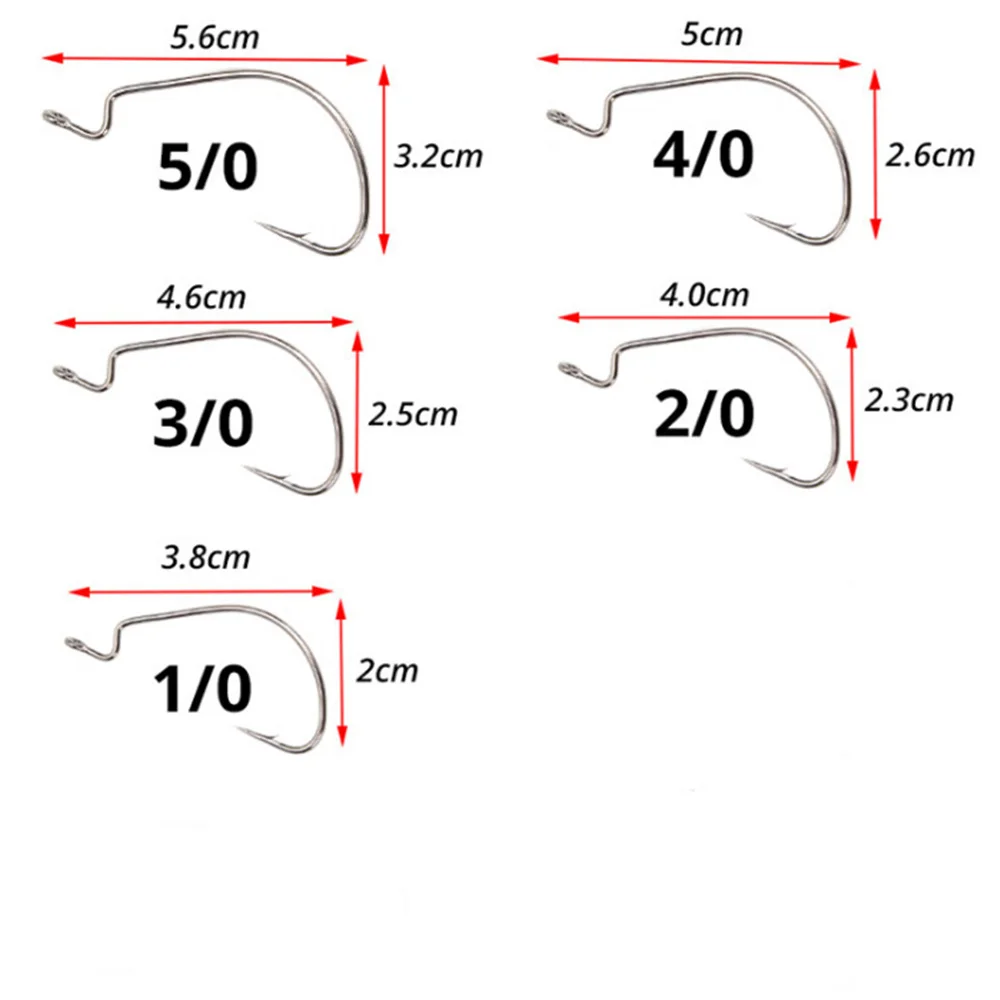 10 unids/lote anzuelo de pesca vertical negro de acero alto en carbono anzuelo de compensación de manivela ancha para señuelo de gusano suave accesorios de pesca de lubina con púas - imagen 2