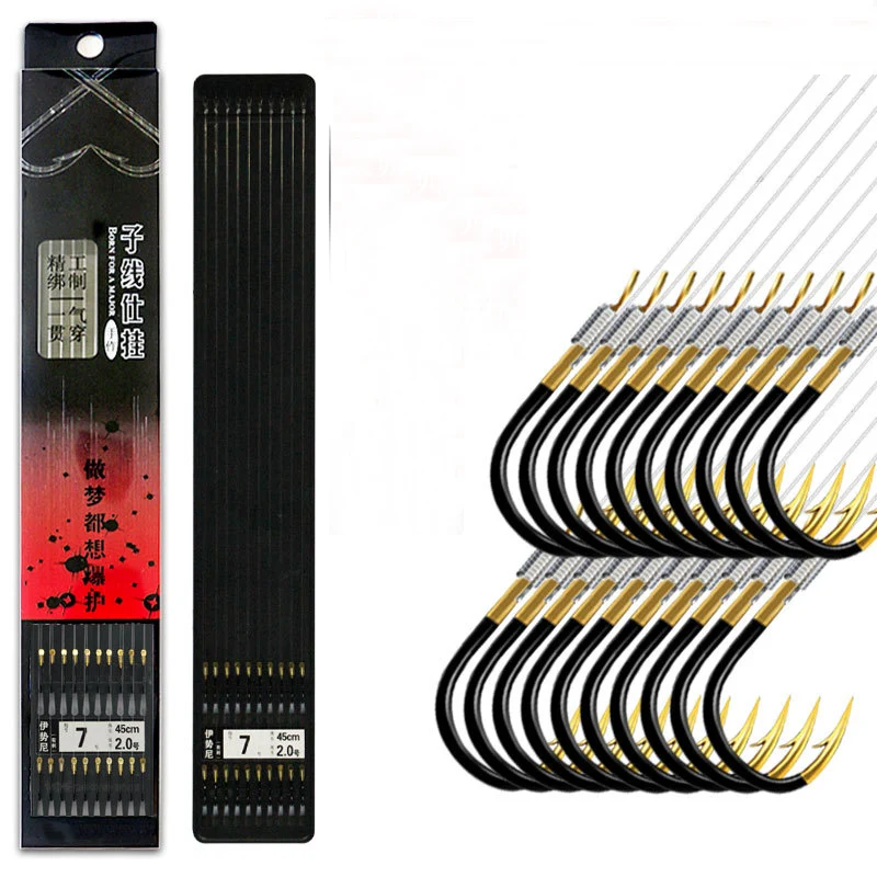 Anzuelo de pesca de acero de alto carbono, línea de encuadernación de 45CM, anzuelo de pesca de carpa de estilo japonés para agua de mar, 10 pares/bolsa 1 - imagen 3
