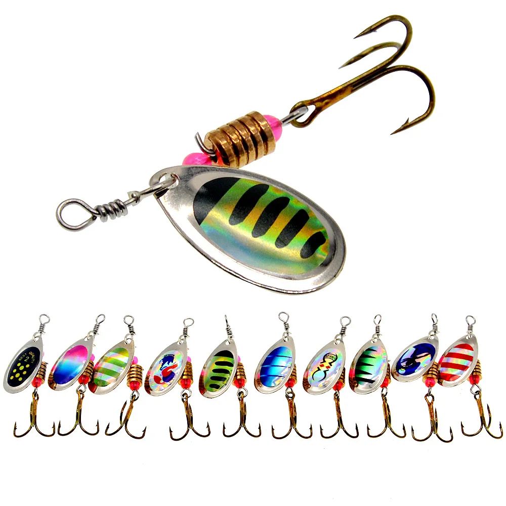 Señuelos giratorios de Metal para pesca, juego de cebos duros de 6CM y 4G, Wobbler con caja, anzuelos triples, aparejos de pesca, 10 unids/lote - imagen 4