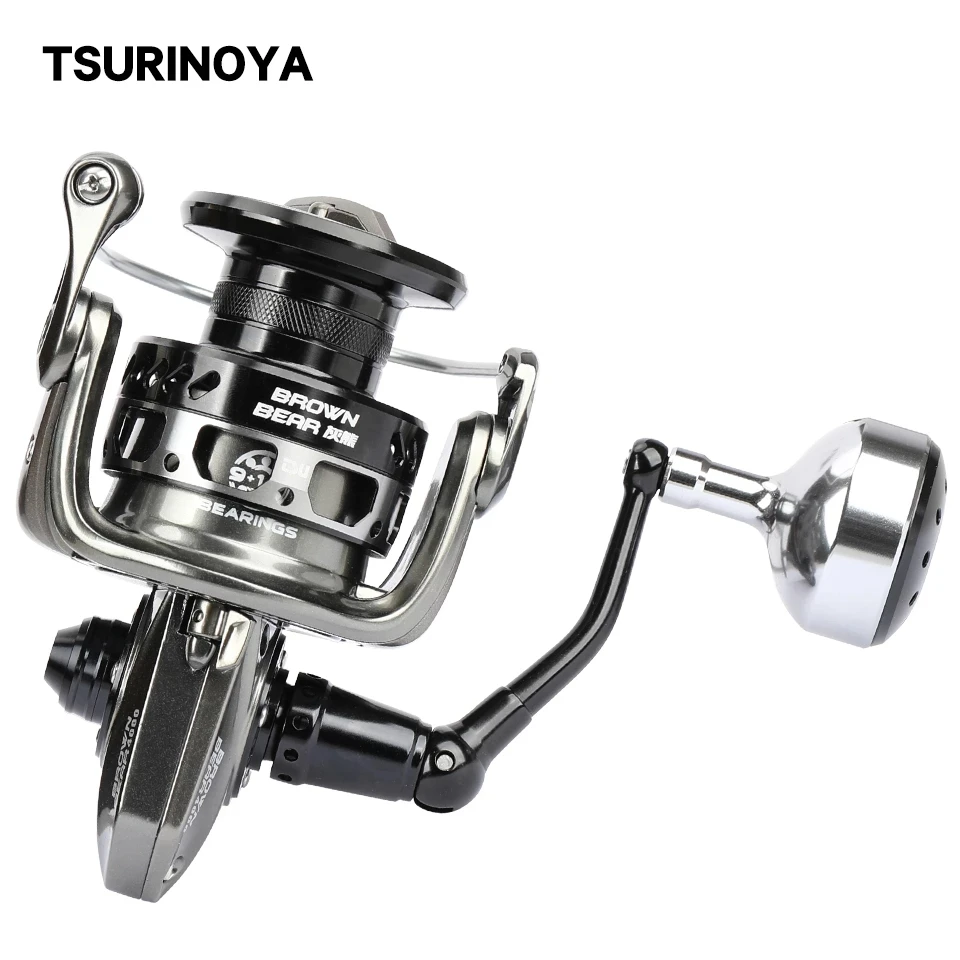TSURINOYA-carrete de pesca giratorio de Metal, 3000, 4000, 5000, 6000, 7000, oso marrón, 12-20KG, alimentador de arrastre máximo, señuelo, rueda de agua salada