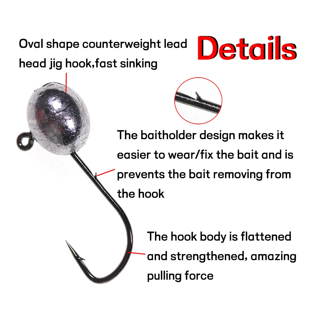 Elllv-anzuelo con cabeza plomada y forma ovalada, 50 Uds., 2g/3g/4g/5g - imagen 4