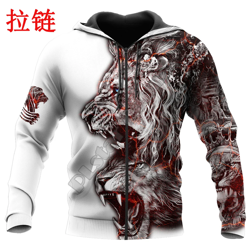 Hermoso León 3D completamente estampado hombres otoño Sudadera con capucha Unisex sudadera con cremallera pulóver Casual ropa de calle KJ469 Envío Directo - imagen 3