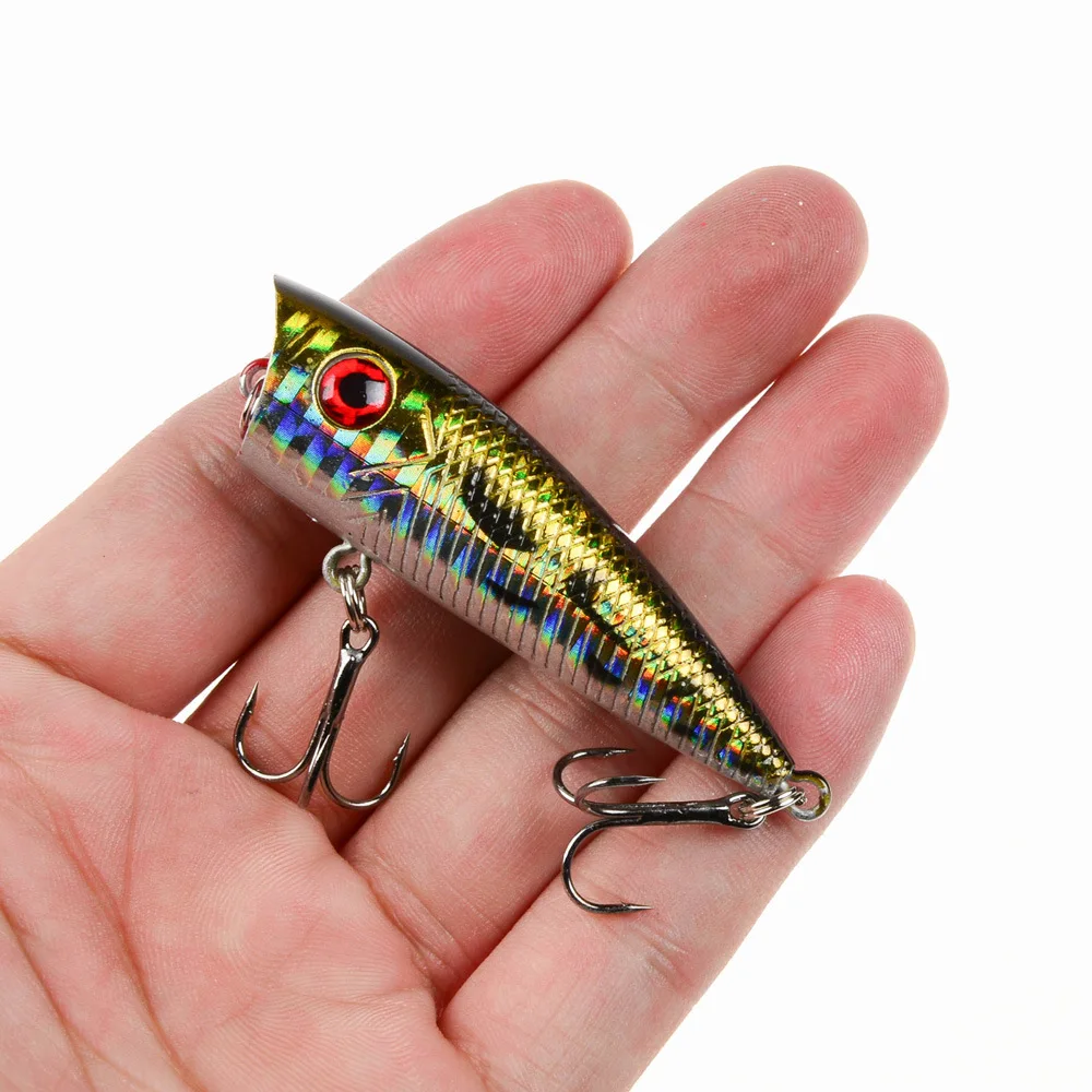 Señuelo de pesca Popper de 6cm/6,5g, cebo duro Artificial Topwater, lubina, trucha, Lucio, Wobbler, aparejos de pesca con 2 anzuelos triples, 1 unidad - imagen 2