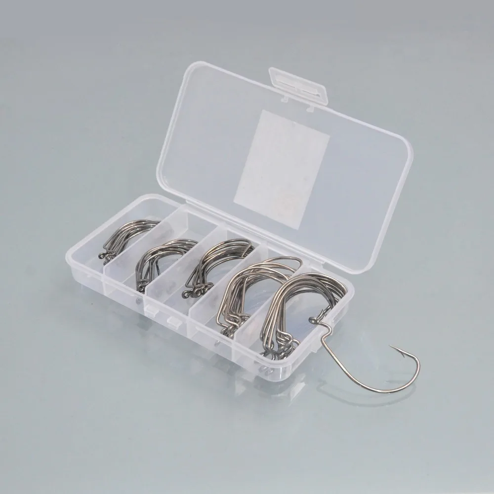 Anzuelos de pesca de acero al carbono, 50 unids/caja, anzuelos de pesca de carpa con púas 6 #-5/0 # para señuelo de gusano suave - imagen 3