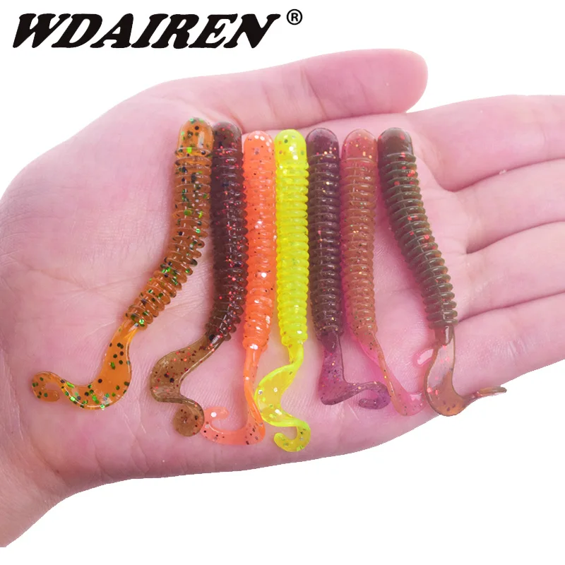 10 unids/lote cola en espiral gusano señuelos blandos 6cm 1,8g Wobblers olor a camarón con sal silicona cebo Artificial Pesca lubina carpa aparejos - imagen 5