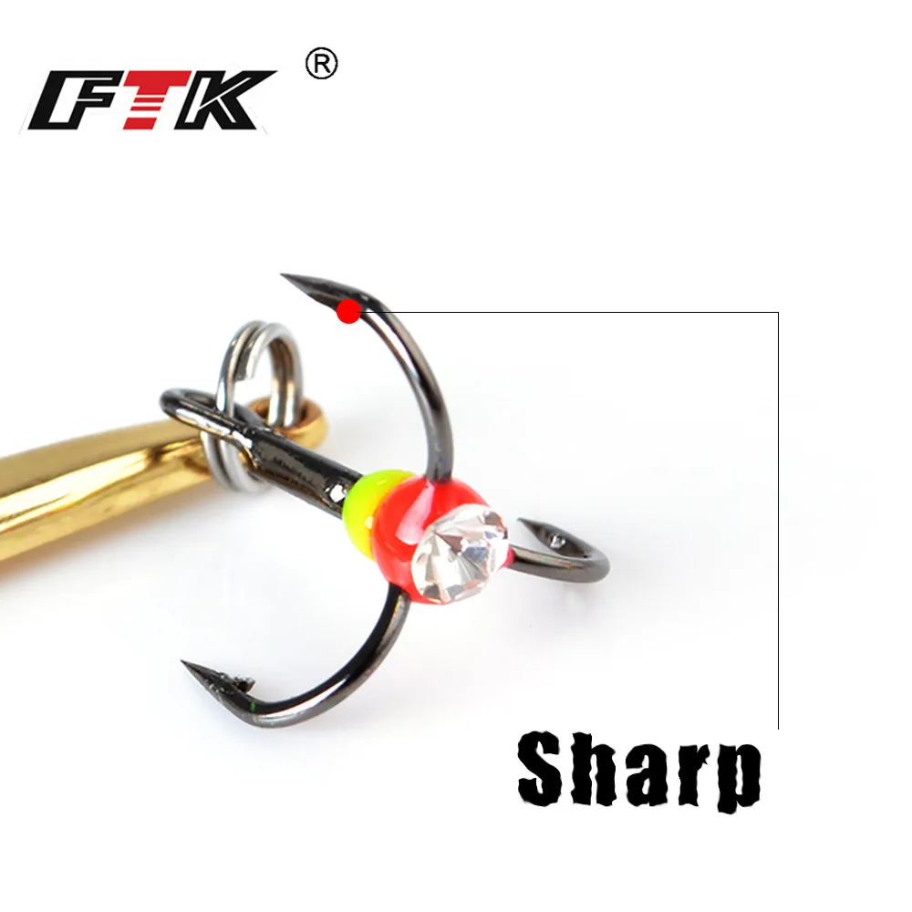FTK-señuelo Vertical para pesca en hielo, 6g, 8g, cuchara de Metal dorado y plateado con anzuelo triple para pescar con perca y Lucio - imagen 4