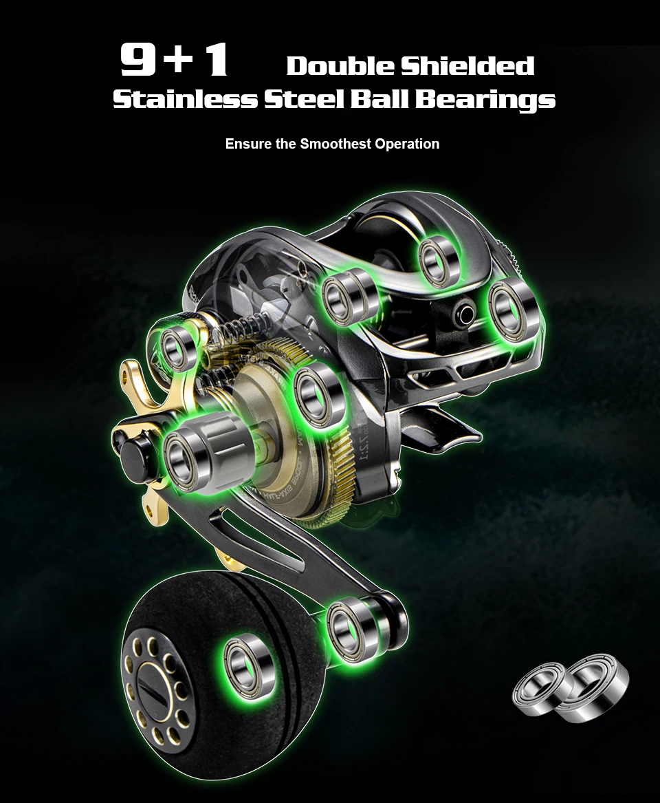 Carrete de pesca GKA300 Baitcasting, carrete de freno magnético, potencia de arrastre de 9,5 KG/22LB, 9 + 1 BB 6,4:1, Clicker de arrastre, carrete de pesca con mango de potencia única - imagen 3