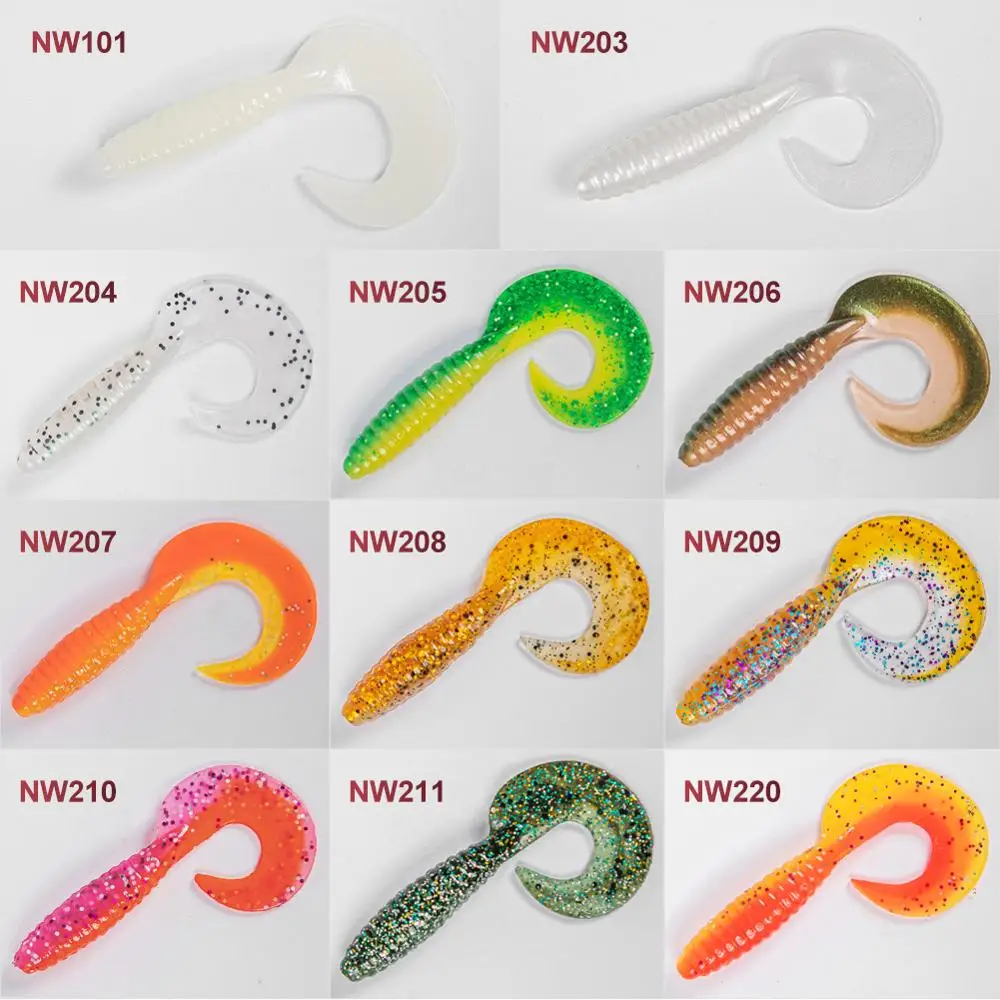 NOEBY Señuelos de Pesca cebo de silicona Finesse Grub 65 80mm 2,5 "3,4" 6 uds señuelo suave Wobbler Grub cola cebo Artificial Señuelos de Pesca - imagen 4