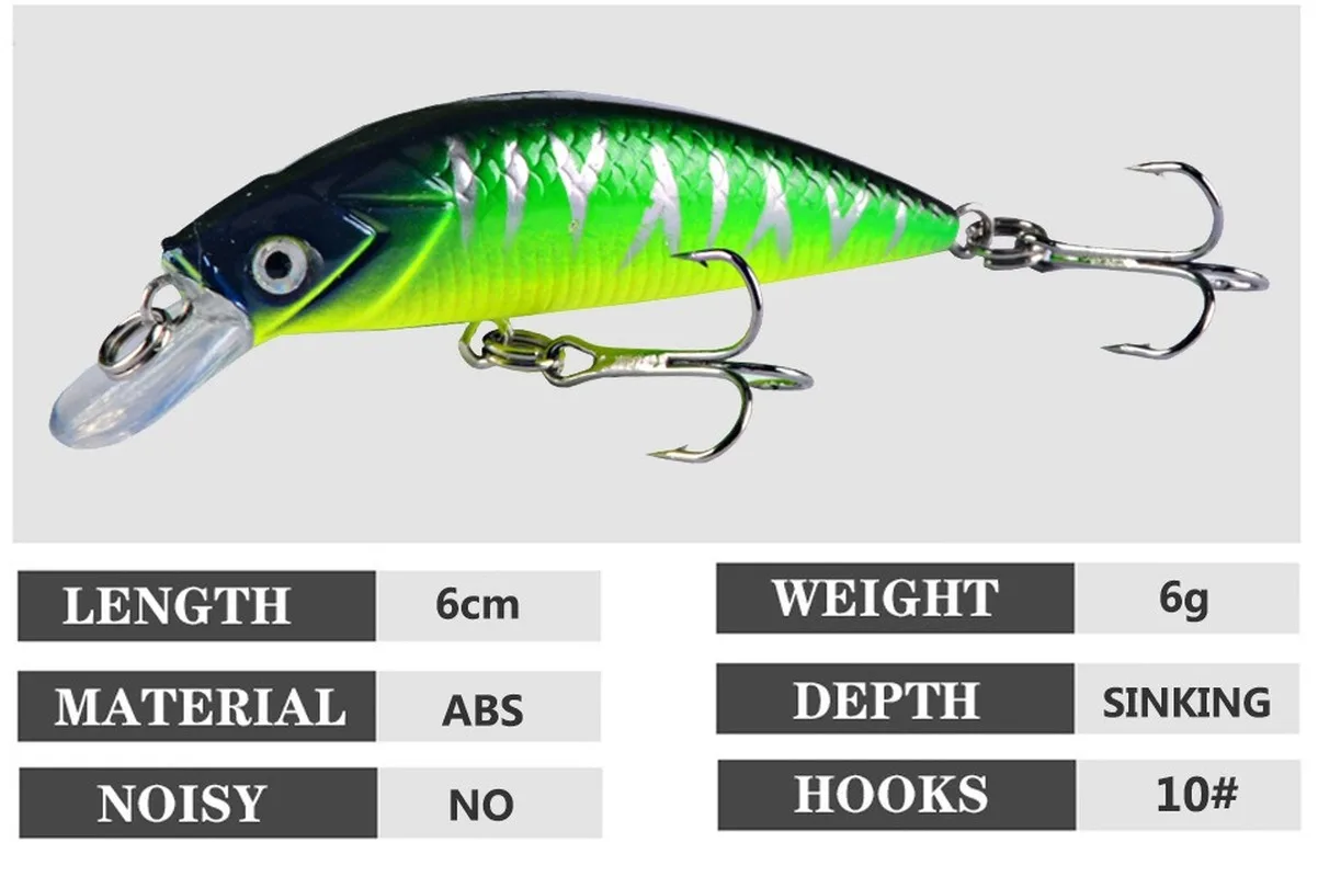 Señuelos de Pesca que se hunden, cebo duro de 6cm y 6g, Crankbait Artificial, aparejos de Pesca, 1 unidad - imagen 4