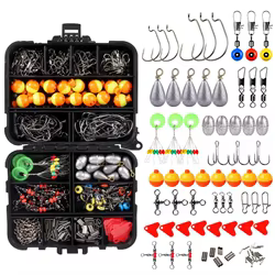 263 unids/set Kit de accesorios de pesca que incluye anzuelos, balas, lubina, pesas giratorias, broches, diapositivas, caja de aparejos