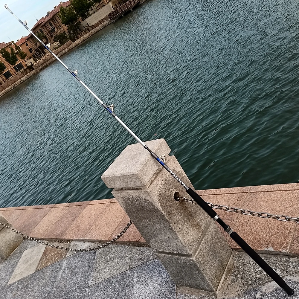 Caña de pescar de carbono para agua salada, varilla de arrastre fuerte de 1,98 m, 2,1 m, rodillo de guía de acero inoxidable, plantilla pesada de 7 pies, poste de fundición de mar azul - imagen 5