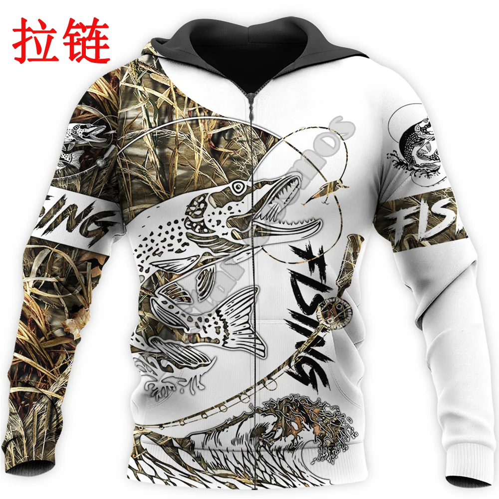 Hermoso amor pesca 3D completamente estampado hombres Sudadera con capucha ropa Unisex sudadera Zip pulóver chaqueta Casual chándal KJ332 - imagen 3