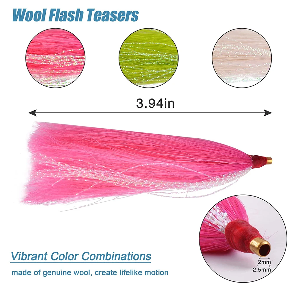 12 Uds Bucktail Teaser Jig Señuelos de Pesca Slip Flash línea falda cebo aparejos anzuelos de pesca Teaser cebo Kit DIY señuelo aparejos de pesca - imagen 2