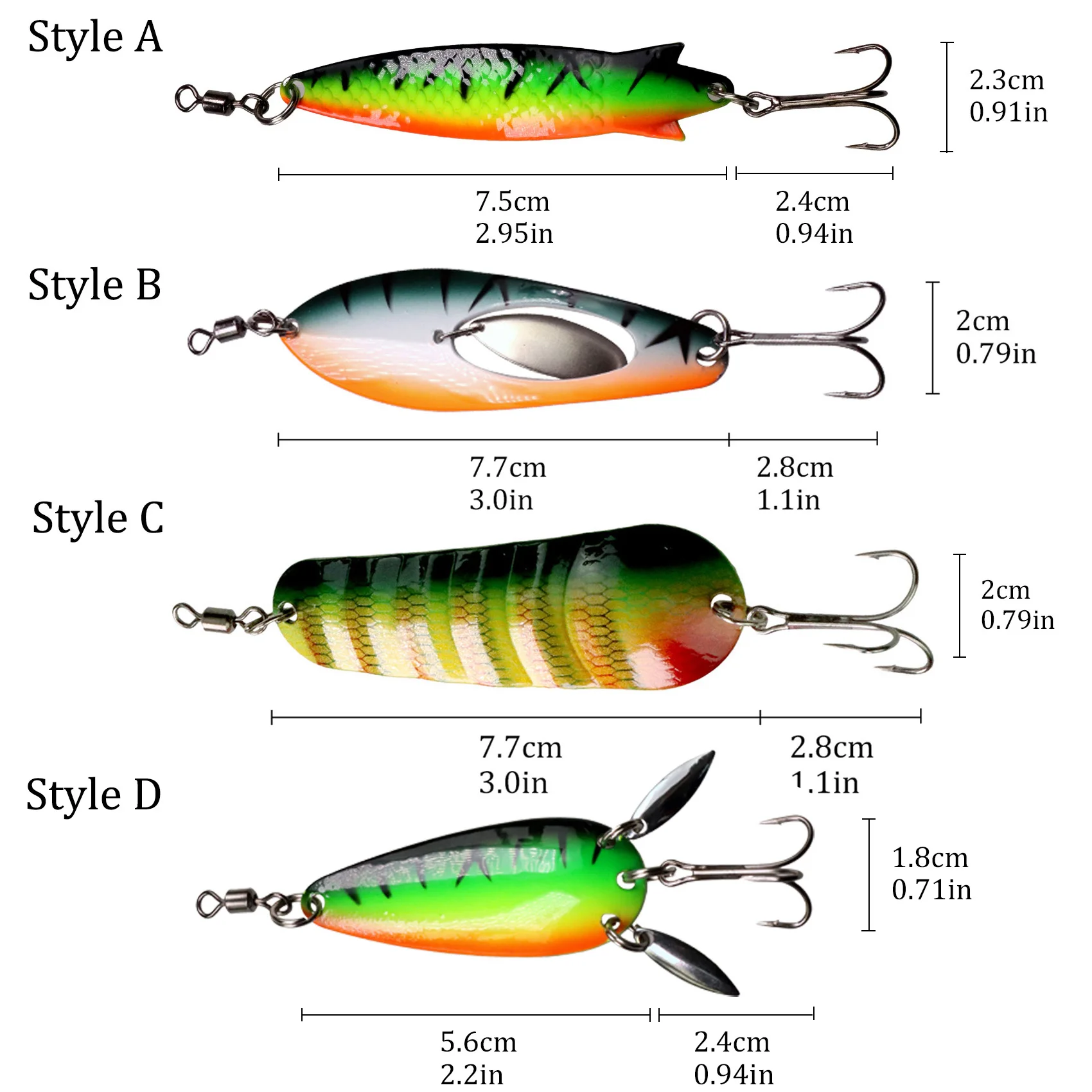 THKFISH-Señuelos de pesca giratorios, 5 uds., para Lucio, trucha, 14g, 20,7g, cebos duros de Metal con anzuelos triples, giratorios, cuchara de pesca - imagen 2