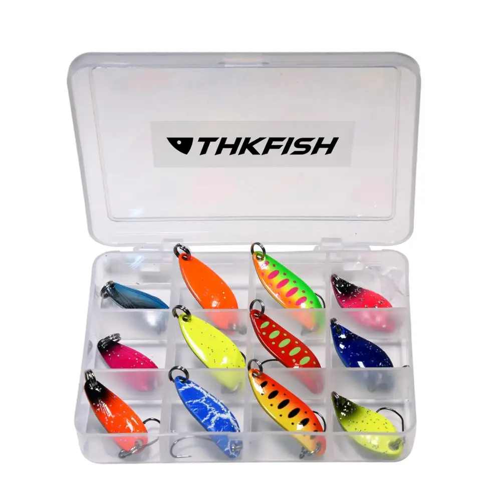 THKFISH-cerucharas de pesca, señuelos de trucha de Metal, 12 Uds., 2,8g, 3g, 3,6g, 5g, cebo duro pequeño, cuchara de pesca giratoria con un solo gancho - imagen 3