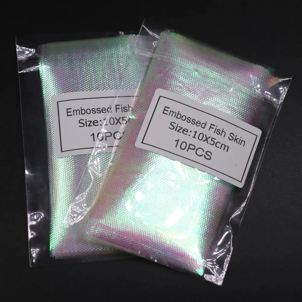 Bimoo, 10 Uds./20 piezas Uds., piel de pez arcoíris de plástico en relieve para plataforma Sabiki, atado de moscas, Streamer, Material para atado de moscas - imagen 3