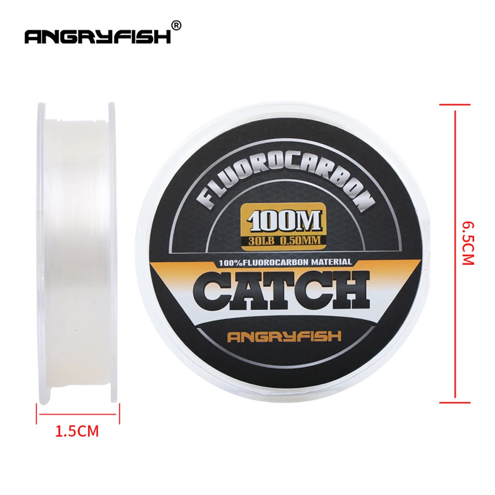 ANGRYFISH-sedal de pesca de fluorocarbono 100%, 100m, monofilamento de carbono transparente, línea superfuerte - imagen 4