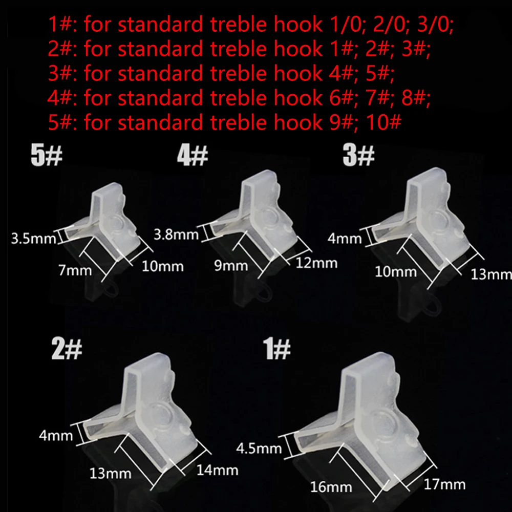 Cubiertas de anzuelos triples de pesca, protectores de gorros, soportes de señuelos, sombrero, accesorios de pesca de plástico, 5 tamaños, blanco, 25 piezas - imagen 3