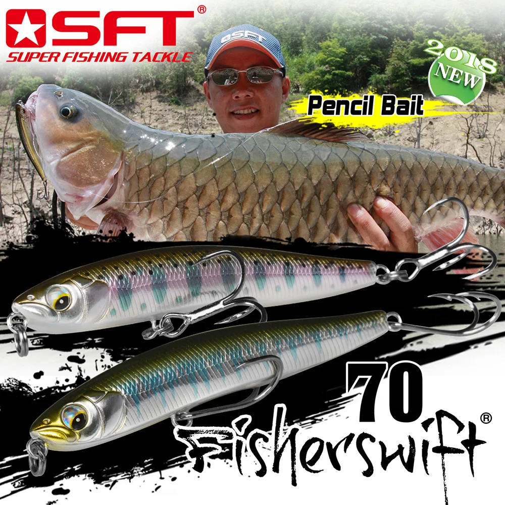 Señuelo hundido SFT Stickbait 70mm 4,3/10g señuelos tipo lápiz flotante señuelo de pesca cebo Artificial rodante aparejos para Lucio pez Wobbler - imagen 5
