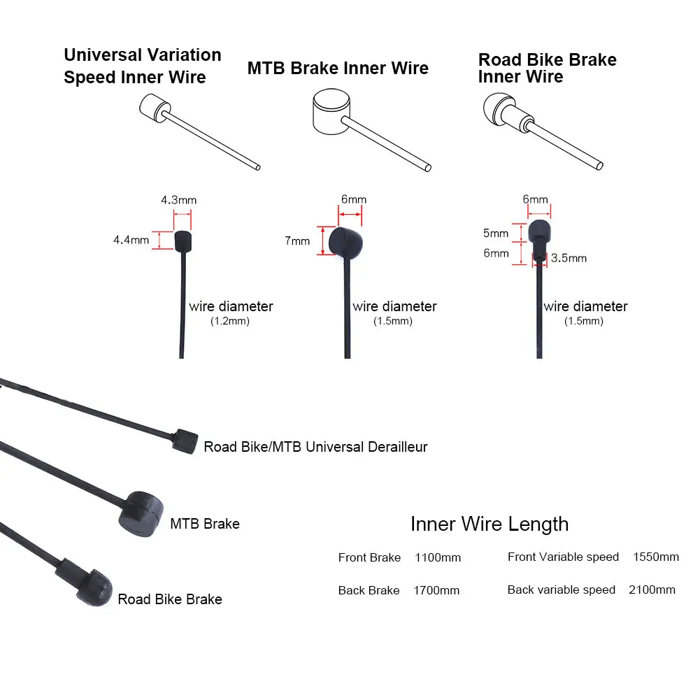 Cable de transmisión para carretera y bicicleta de montaña, Cable de cambio, Cable de acero, Cable de freno, desviador, 2100mm, 1550mm, 1700mm, 1100mm - imagen 3