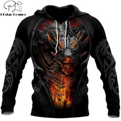 Sudadera con capucha dragón fuego 3D estampado para hombre otoño