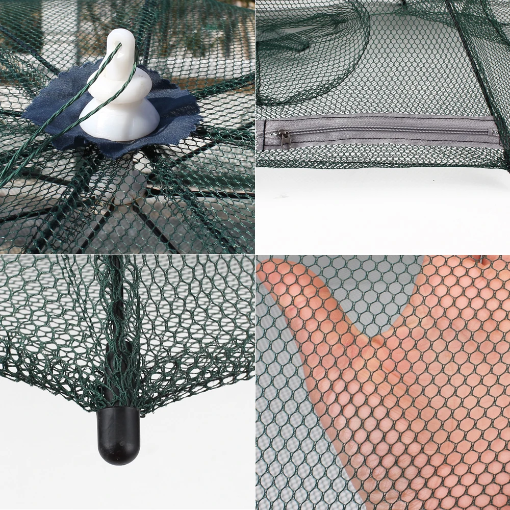 FISH KING-red de pesca portátil con 8/9 agujeros, jaula de nailon para camarones, trampa plegable para peces, red de pesca automática para exteriores - imagen 4