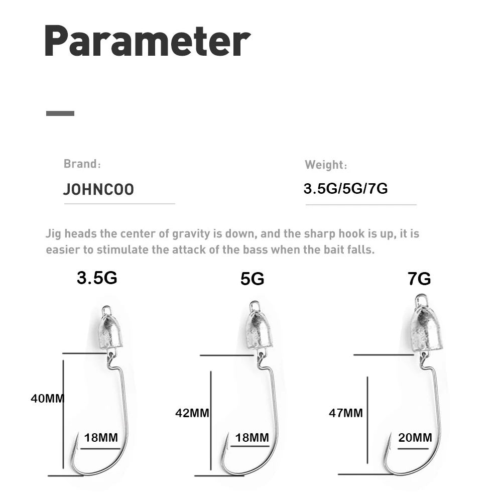 JOHNCOO 5 uds cabezales de plantilla oscilante 3,5g 5g 7g Swimbait cabeza oscilante con gancho para pesca de lubina mejor para roncar/malezas Señuelos de Pesca - imagen 2