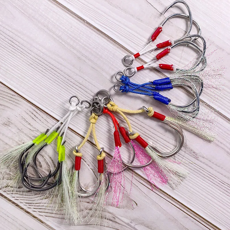 OBSESSION 2 unids/bolsa 1/0 2/0 3/0 ganchos dobles de asistencia anzuelos de pesca de hundimiento lento anzuelos de Jigging de acero rico en carbono anzuelo de Lucio de agua salada - imagen 3