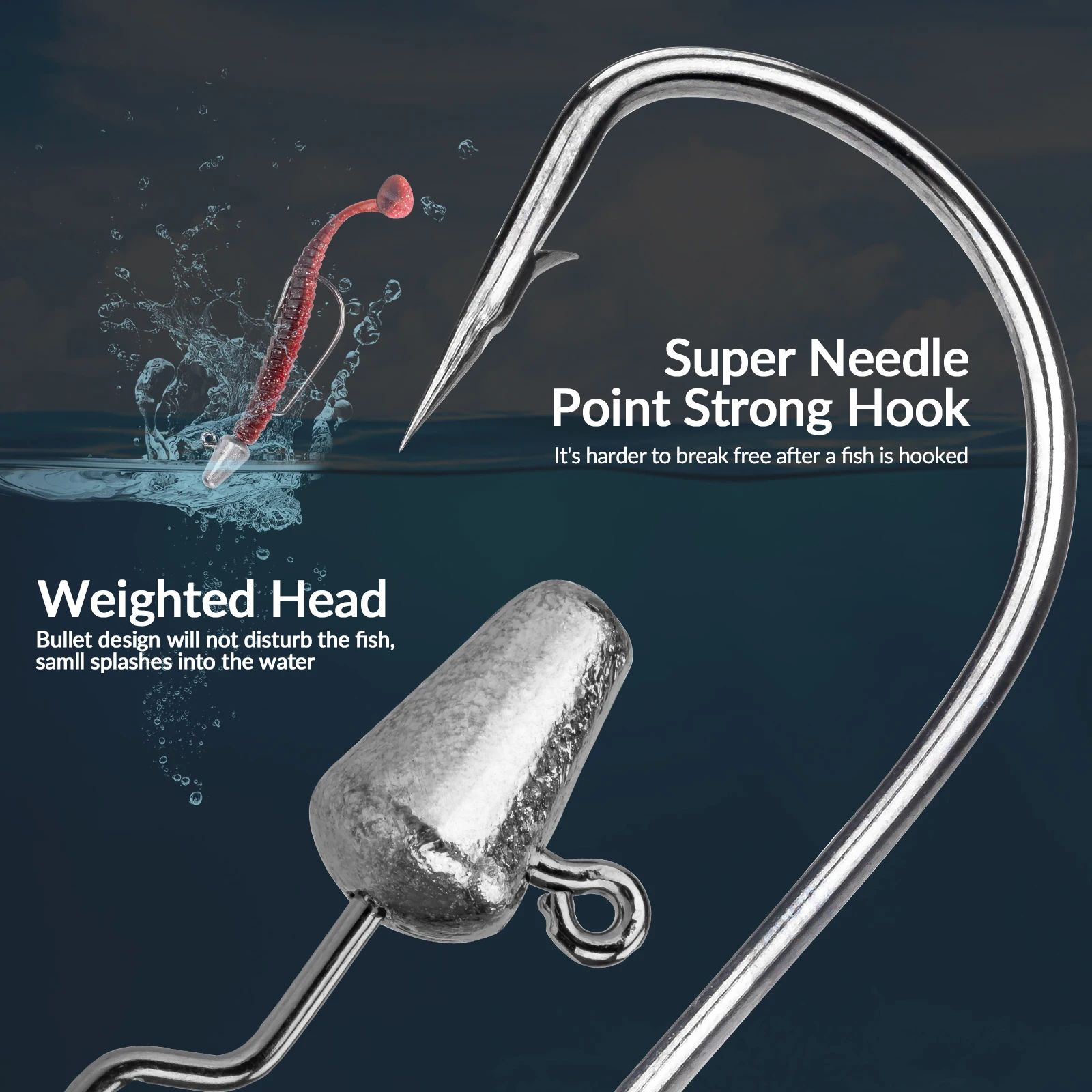 THKFISH 10 Uds anzuelos de pesca con cabeza de anzuelo 3,5g 5g 7g cabezas de bala gancho de vástago largo anzuelos de púas de acero alto en carbono para señuelo suave - imagen 4