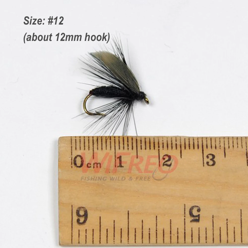 Wifreo-Cebo de pesca con mosca negra, 10 unidades, tamaño 12, puede volar trucha, caja gratis - imagen 3