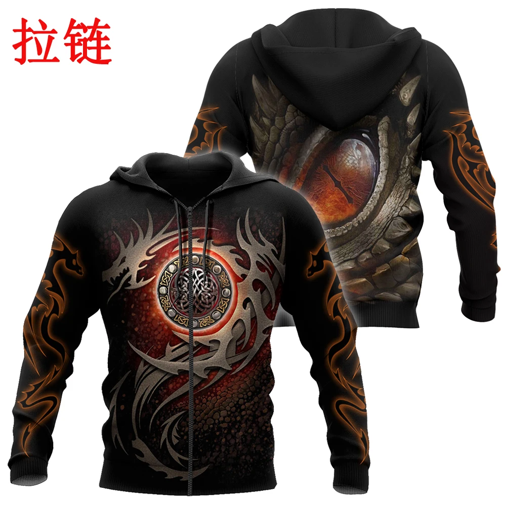 Armadura tatuaje y mazmorra dragón 3D impreso Unisex Deluxe Sudadera con capucha hombres sudadera Zip pulóver chaqueta Casual chándal KJ0279 - imagen 5