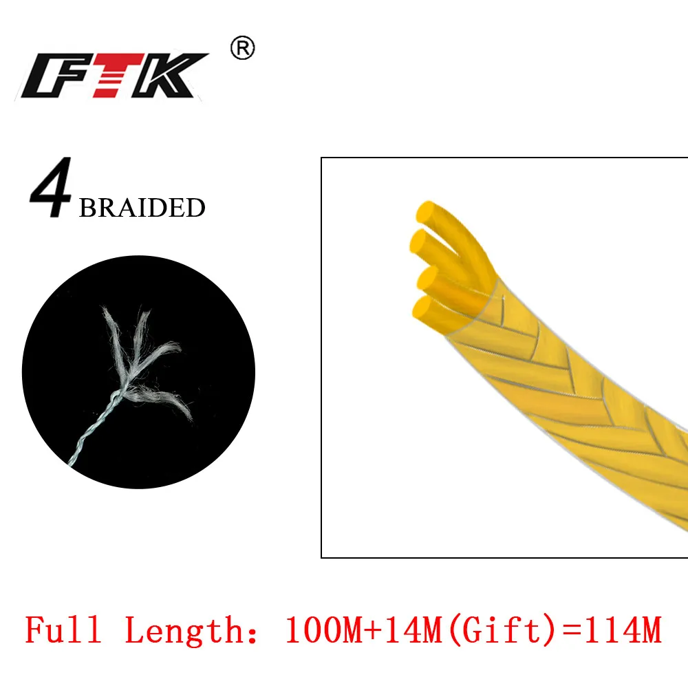 FTK-Hilo de pescar trenzado de 4 hebras, alambre multifilamento japonés de 114m y 125 yardas, multifilamento de 10mm-0,40mm, 8LB-60LB