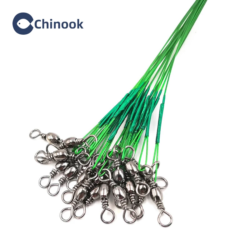 Chinook sedal de pesca de acero antimordedura, líder de alambre de acero con accesorio giratorio, correa de núcleo de plomo, 20 piezas, 15-30cm - imagen 3