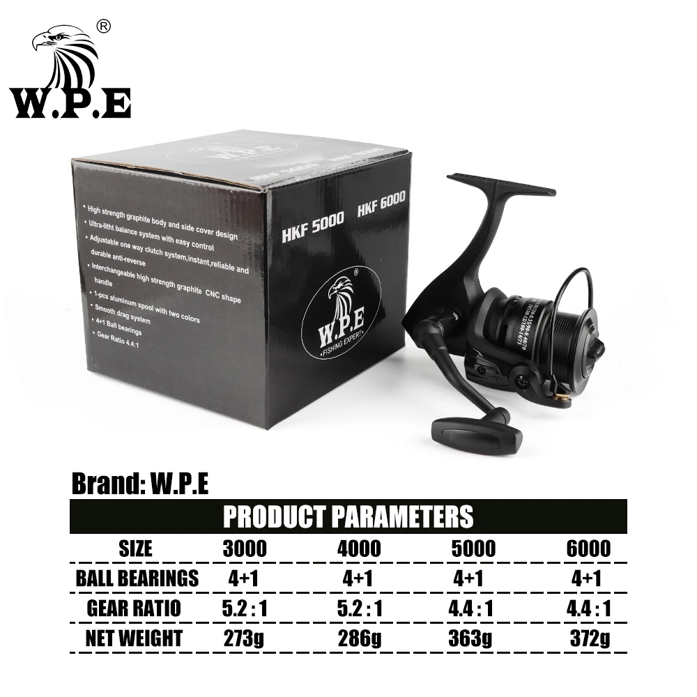 W.P.E-carrete de Pesca giratorio 3000-6000, 4 + 1 BBs 5,2: 1/4.4:1, carrete de Metal completo de alta velocidad, aparejos de Pesca de carpa de agua salada - imagen 4