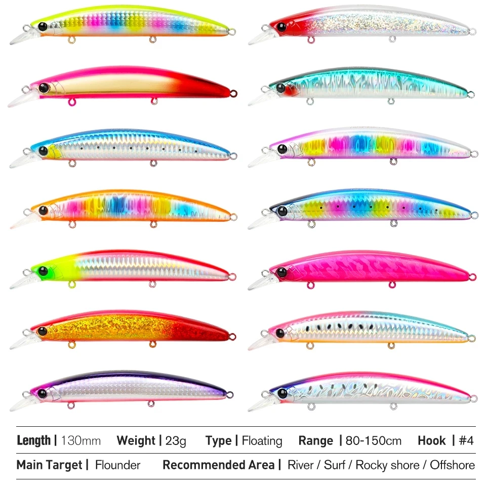 TSURINOYA-señuelo de pesca de agua salada, cebo duro flotante de fundición larga, Minnow, 130mm, 23g, DW111, 7 unidades - imagen 3