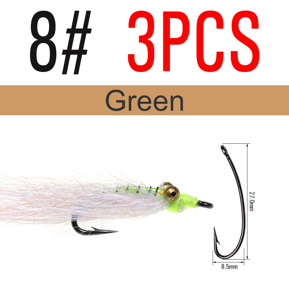 3pcs Green Size 8