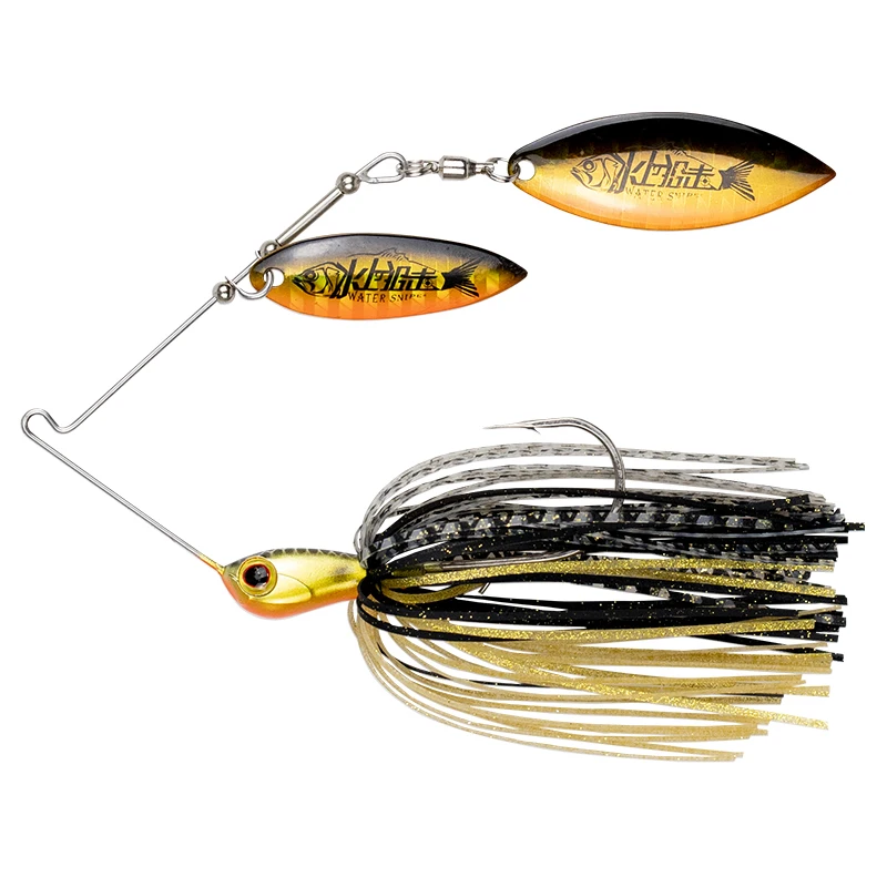 WATER SNIPER Topwater señuelo de pesca Spinnerbait, 14g, 10g, 7g, cuchara de lentejuelas de doble hoja, cabeza de plantilla de Metal, cebos de pesca de goma Skrit - imagen 5