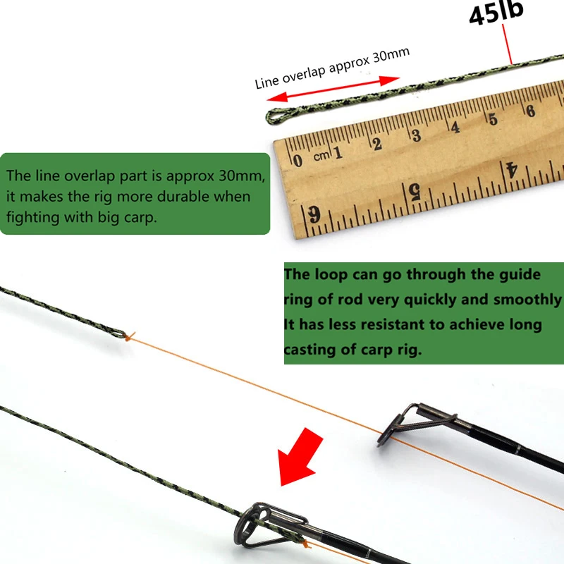 Línea de pesca de carpa, líderes de núcleo de plomo listos atados, 45IB Leadcore con giro de cambio rápido para aparejo de carpa, aparejo de helicóptero Chod, 2 uds. - imagen 5