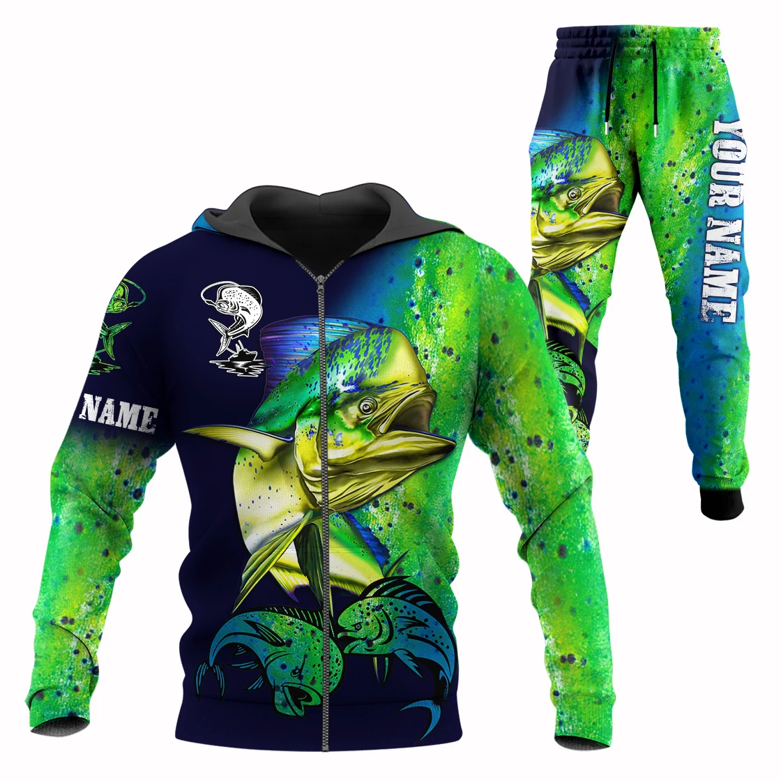 Mahi Mahi pesca nombre personalizado 3D impreso hombres conjuntos Sudadera con capucha y pantalones otoño ropa deportiva Unisex chándales casuales ropa masculina TZ-05 - imagen 2