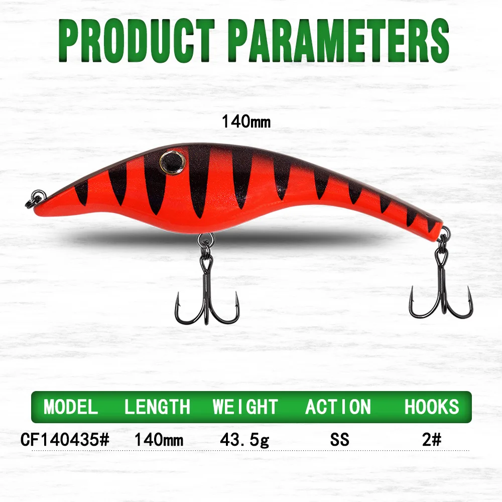 Señuelo de pesca jerkbait para Lucio, lubina, lápiz pececillo de hundimiento lento, señuelo CF de 140mm, 43,5g, ojos 3D, manivela flotante, señuelo de pesca - imagen 5