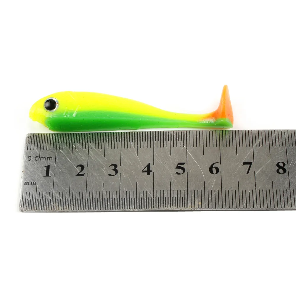 Señuelos blandos de pesca, cebo de silicona de doble Color, cola en T, Swimbait, Lucio, carpa, 6,5 cm, 3g, 10 unidades por lote - imagen 5