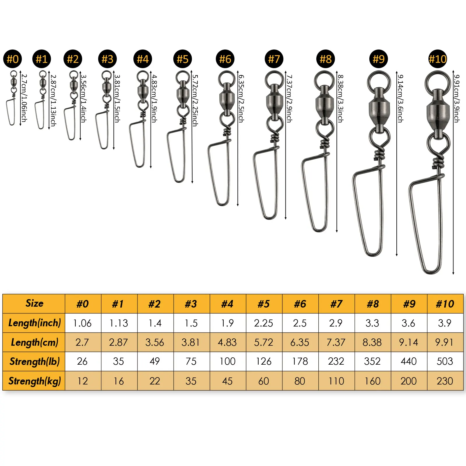 10/20 piezas giratorios de pesca bloqueo a presión rodamiento de bolas de acero inoxidable agua salada gancho de alta resistencia señuelo conector giratorio - imagen 5